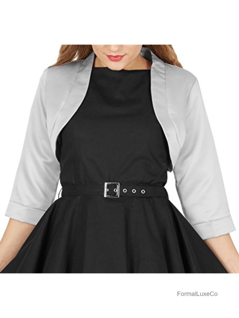Satin 3/4 Sleeve Bolero Shrug Cropped Stand Collar Formal Layer